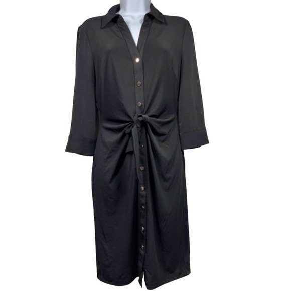 PHILOSOPHY Black Button-Up 3/4 Sleeve Tie-Front Jersey Dress Size Small - Picture 1 of 6